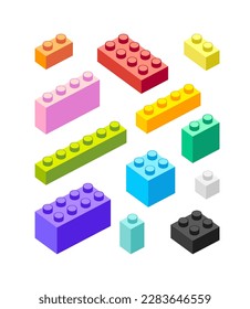 Conjunto de bloques de constructores de juguetes multicolores vectoriales