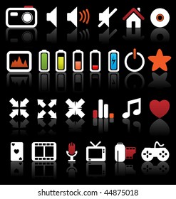 Set of vector multimedia web buttons, icons. Audio, video. photo, battery, volume and other.