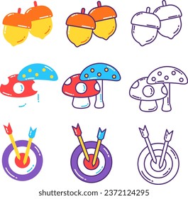 Set Vector Mushroom Acorns and on Target illustration
