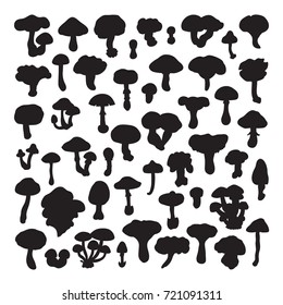 Set of vector mushroom silhouettes. Icons isolated on white backgroun for recipes, design menu, packages. Vector design elements.