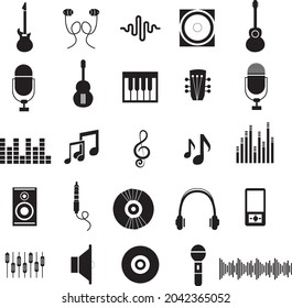Set von Vektormusiksymbolen für Audio-Store, Aufnahmestudio-Label, Podcast und Radiostation.eps.eps