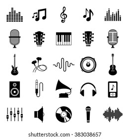 Set Of Vector Music Icons For Audio Store, Recording Studio Label, Podcast And Radio Station