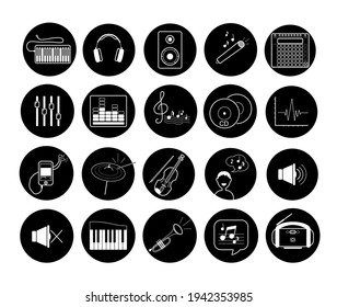 Set of vector music icons isolated on white background. 20 elements.