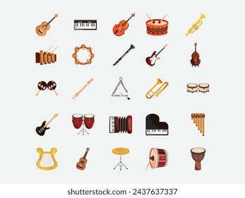 Set of vector music icons isolated on white