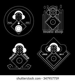 Set vector music icons on a black background