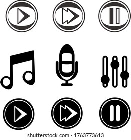 
set of vector music illustrations and icons for playback, pause rewinding music and microphone