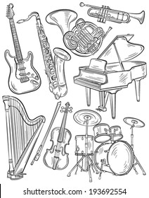 Set of vector music instruments