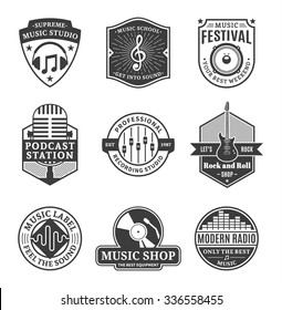 Set of vector music logo. Music studio, festival, radio, school and shop labels