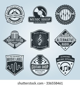 Set of vector music logo. Music studio, festival, radio, school and shop labels