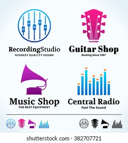 Set of vector music logo. Studio, radio and shop labels and icons