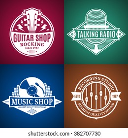 Set of vector music logo. Music studio, radio and shop labels and icons