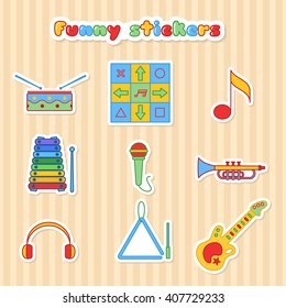 Set of vector musical instruments stickers. 