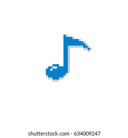Set of vector musical notes retro sign made in pixel art style. Music theme geometric pixilated symbol.