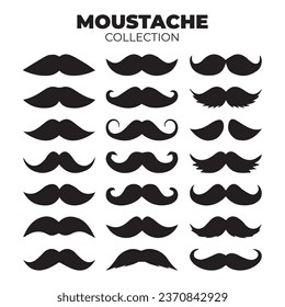 conjunto de bigote vectorial. Las siluetas negras se ponen bigotes. ilustración vectorial