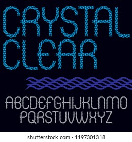 Set of vector narrow capital alphabet letters isolated created using elegant flowing lines, crystal clear style.