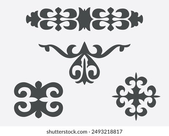 Set of vector national ornaments of Kazakhstan. Patterns consisting of rhythmic ordered elements peculiar to Kazakh folk art. Turkic peoples. Part 4