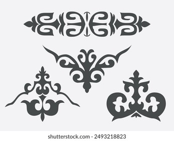 Set of vector national ornaments of Kazakhstan. Patterns consisting of rhythmic ordered elements peculiar to Kazakh folk art. Turkic peoples. Part 5