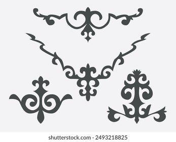 Set of vector national ornaments of Kazakhstan. Patterns consisting of rhythmic ordered elements peculiar to Kazakh folk art. Turkic peoples. Part 6