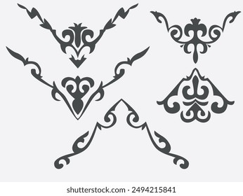 Set of vector national ornaments of Kazakhstan. Patterns consisting of rhythmic ordered elements peculiar to Kazakh folk art. Turkic peoples. Part 9