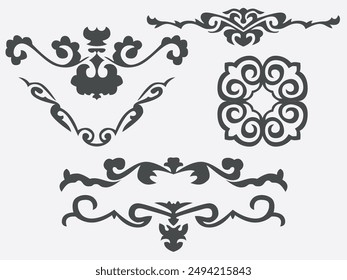 Set of vector national ornaments of Kazakhstan. Patterns consisting of rhythmic ordered elements peculiar to Kazakh folk art. Turkic peoples. Part 8