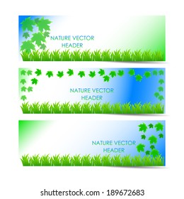 Set of vector natural banners with leaves and grass