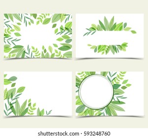 Set Vector natural business cards. Decorations green leaves