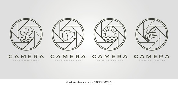 set of vector nature camera lens photography logo symbol line art illustration design