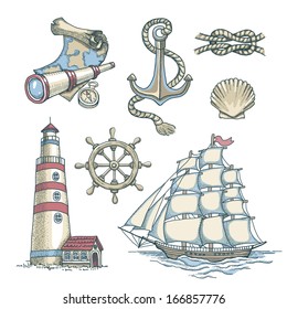 Set of vector nautical illustrations