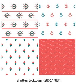 set of  vector nautical seamless patterns
