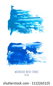 Set of vector navy, turquoise blue watercolor hand painted texture backgrounds isolated on white. Abstract collection of fluid ink, acrylic pours, dry brush strokes, stains, spots, blots, elements.