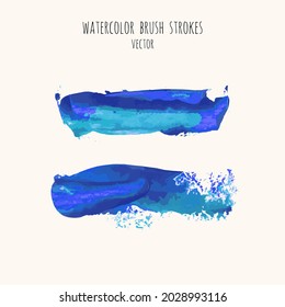 Set of vector navy, turquoise blue watercolor hand painted texture backgrounds isolated on white. Abstract collection of fluid ink, acrylic pours, dry brush strokes, stains, spots, blots, elements.