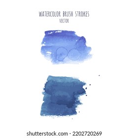 Set of vector navy, turquoise blue watercolor hand painted texture backgrounds isolated on white. Abstract collection of fluid ink, acrylic pours, dry brush strokes, stains, spots, blots, elements.