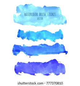 Set of vector navy, turquoise blue watercolor hand painted texture backgrounds isolated on white. Abstract collection of fluid ink, acrylic pours, dry brush strokes, stains, spots, blots, elements.