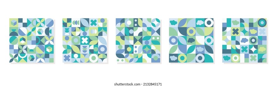 Set Vector Neo Geo Design with Blue Theme Color. Geometric Shapes Printing Template. Good for Brochure, Textile, Pillow Case, Magazine, Brochure, Curtain, Flyers Design