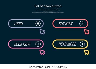 Set of vector neon glowing buttons. Modern infographic for web design. Neon banner vector. Vector illustration