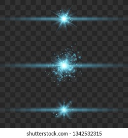 Set of Vector Neon Light Effects. Blue glowing light explodes on a transparent background.Bright Star. Special line flare light effects for design and decor 