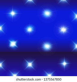 Set of Vector Neon Light Effects. Blue glowing light explodes .Bright Star. Special line flare light effects for design and decor. Blue background.