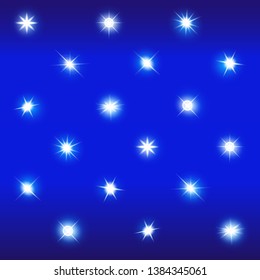Set of Vector Neon Light Effects. Blue glowing light explodes .Bright Star. Special line flare light effects for design and decor. Blue background.