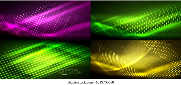 Set of vector neon smooth wave digital abstract backgrounds