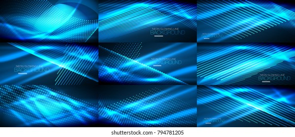 Set of vector neon smooth wave digital abstract backgrounds