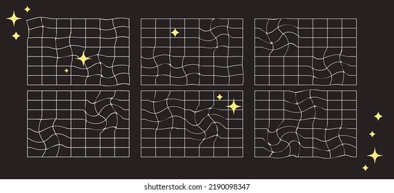 A set of vector nets with distortion isolated on a black background.