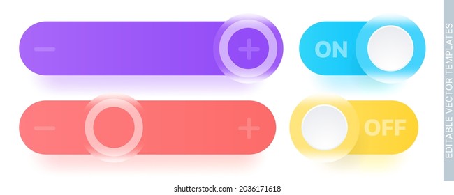 Set of vector Neumorphism buttons and scroll bars for UI design, websites, mobile applications. Editable vector templates.