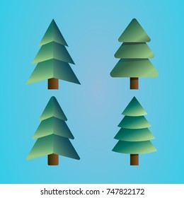 Set of vector New Year trees with different kinds of branches