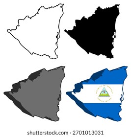 defina o vetor nicaragua flag no ícone do mapa. Silhueta detalhada do mapa de nicarágua. Ilustração de modelo de design de símbolo de mapa de nicarágua isométrica 3D