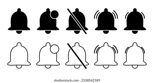 Juego de ilustraciones de dibujos animados de iconos de timbre de notificación vectorial