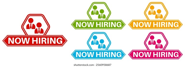 set vector now hiring icon. hire job template banner design vector illustration