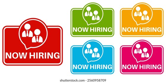 set vector now hiring sign icon. Job vacancy badges symbol recruitment labels sticker design illustration