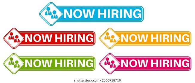 set vector now hiring sign icon. Job vacancy badges symbol recruitment labels sticker design illustration