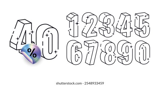 Set of vector number 0 to 9, lines style