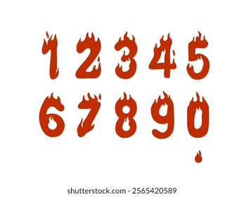 set vector number 0 until 9 hand drawn fire